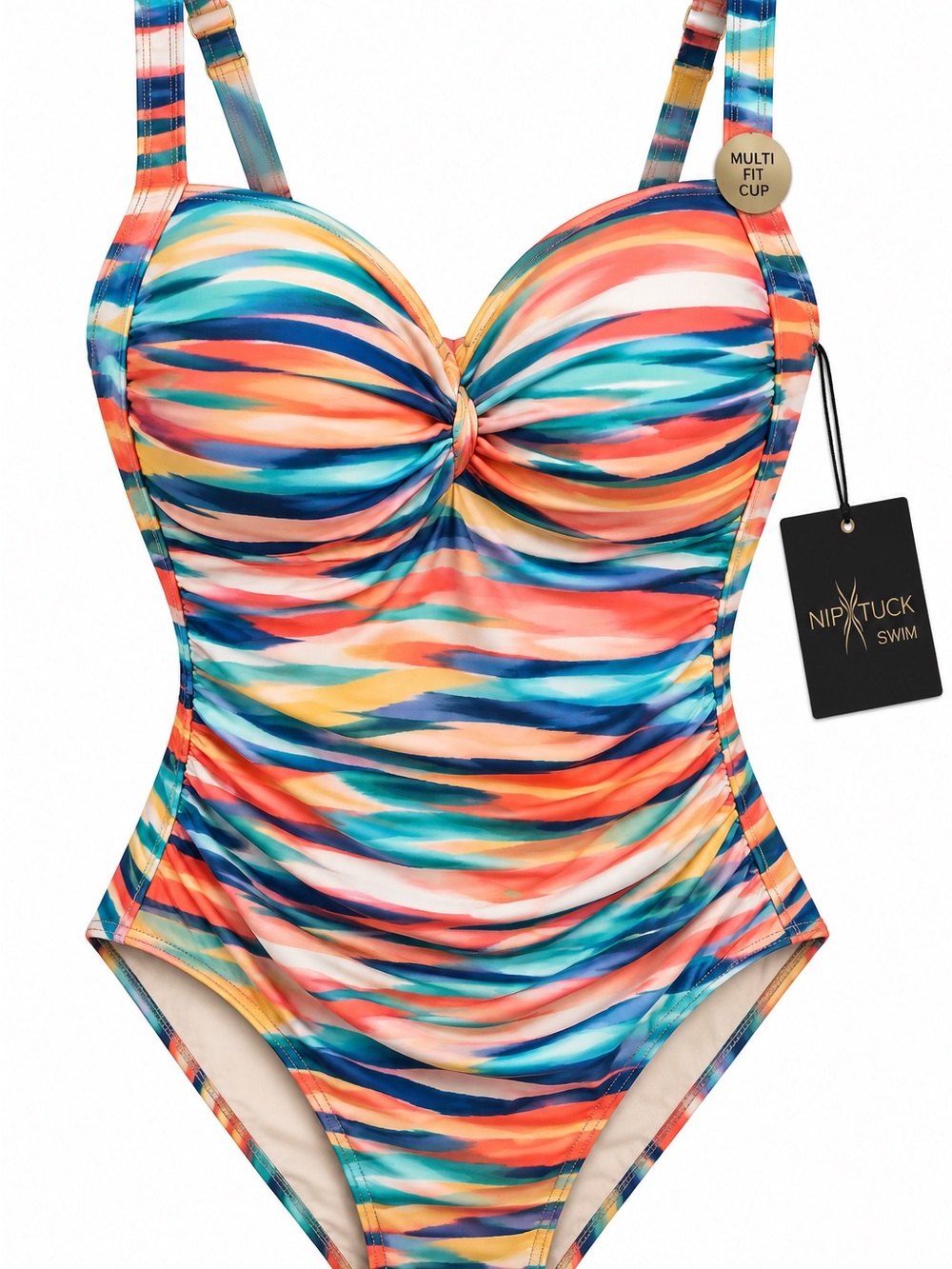 Nip Tuck Swim Multi-Color Twist Front One-Piece Swimsuit